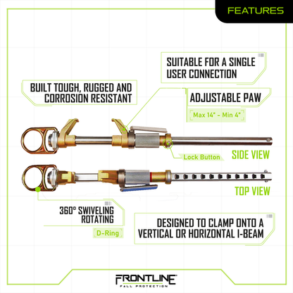 Frontline ST14V Vertical / Horizontal Fixed Beam Clamp for 4" - 14" Wide I-Beams VM Hardware