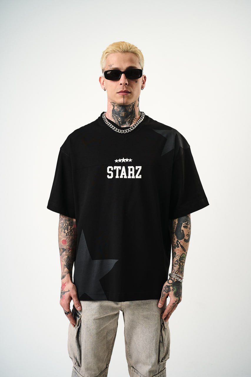 Men's Oversize 'STARZ / 22' Graphic T-Shirt - Streetwear Star Print Tee Withinblack