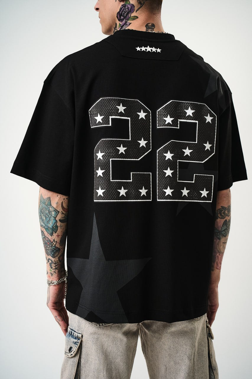 Men's Oversize 'STARZ / 22' Graphic T-Shirt - Streetwear Star Print Tee Withinblack