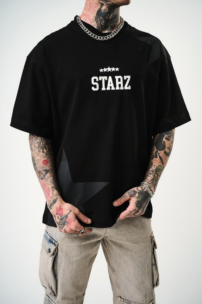 Men's Oversize 'STARZ / 22' Graphic T-Shirt - Streetwear Star Print Tee Withinblack