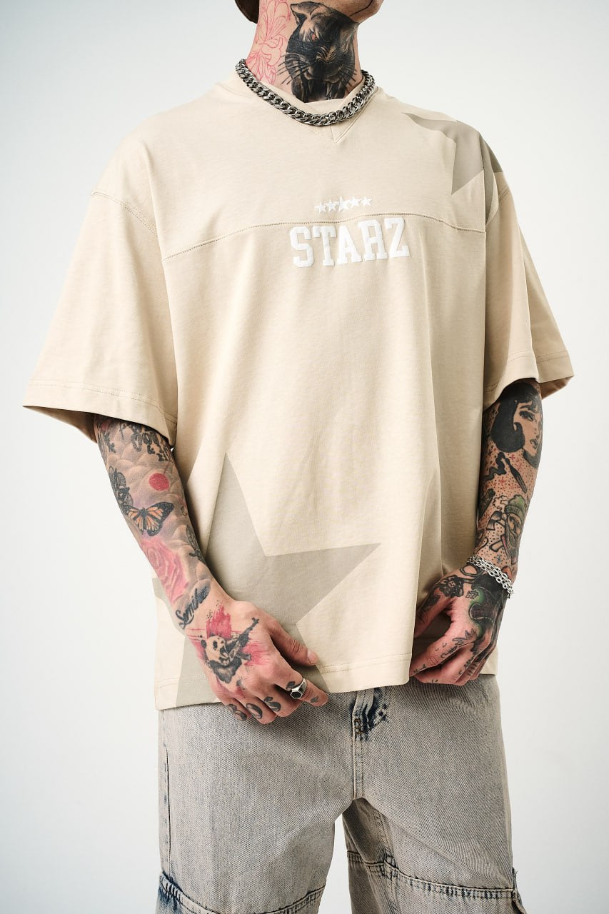 Men's Oversize 'STARZ / 22' Graphic T-Shirt - Streetwear Star Print Tee Withinblack