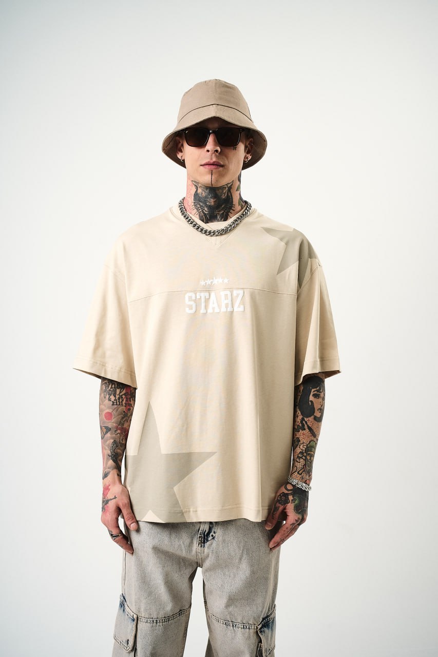 Men's Oversize 'STARZ / 22' Graphic T-Shirt - Streetwear Star Print Tee Withinblack