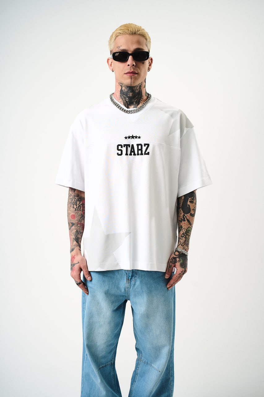 Men's Oversize 'STARZ / 22' Graphic T-Shirt - Streetwear Star Print Tee Withinblack