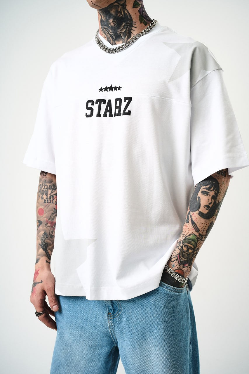 Men's Oversize 'STARZ / 22' Graphic T-Shirt - Streetwear Star Print Tee Withinblack