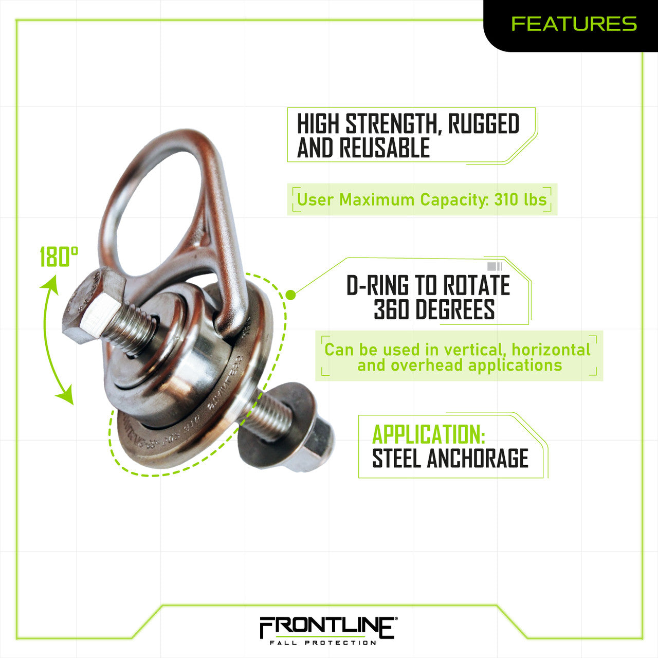 Frontline STM585K-SS MEGA Swivel 360° Stainless Steel 5K Steel Anchor VM Hardware