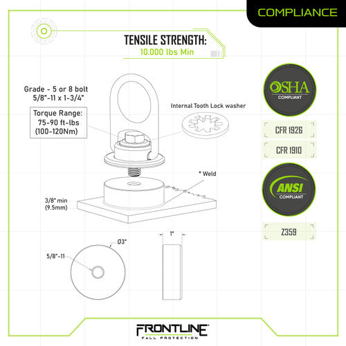 Frontline STMP10K-WO + STM10K-SA MEGA Swivel 10k Steel Anchor with Weld-on Puck VM Hardware