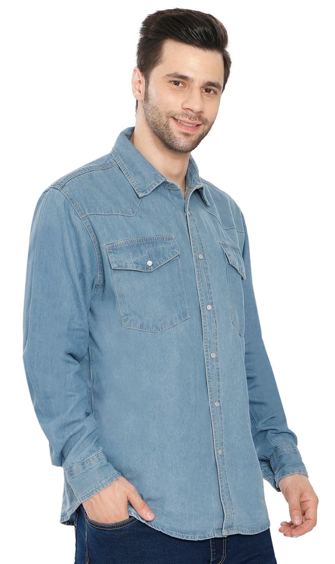 Mens Western Snap Front Button Shirt in Denim and Twill with a Stitched Yoke and Chest Pockets TURTLE BAY APPAREL