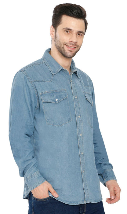 Mens Western Snap Front Button Shirt in Denim and Twill with a Stitched Yoke and Chest Pockets TURTLE BAY APPAREL