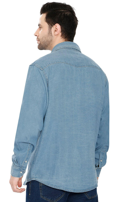 Mens Western Snap Front Button Shirt in Denim and Twill with a Stitched Yoke and Chest Pockets TURTLE BAY APPAREL