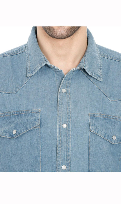 Mens Western Snap Front Button Shirt in Denim and Twill with a Stitched Yoke and Chest Pockets TURTLE BAY APPAREL