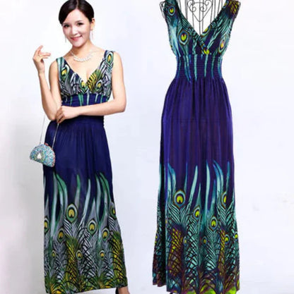 Vintage Floral Maxi Dress - Bohemian Beach V-Neck
