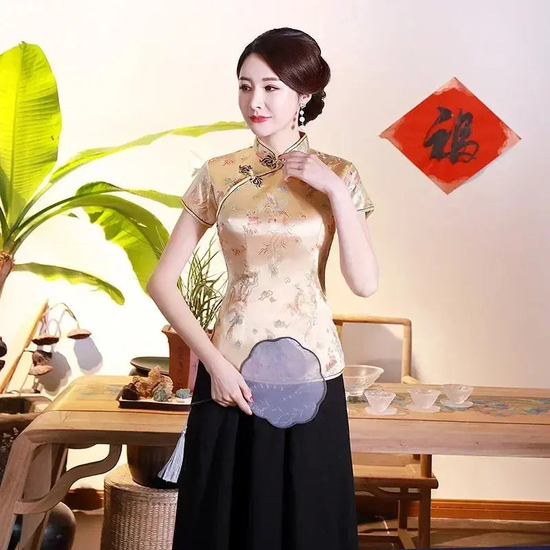 Elegant Ethnic Style Streetwear Cheongsam Qipao Tees Fashion Clothes Tshirts Vintage Shirts for Women Y2k Tops Women Clothing NovaCart