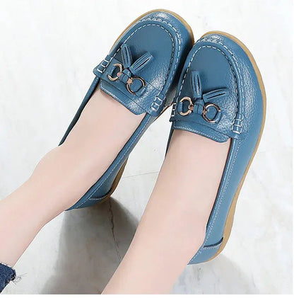 Women's Loafers White Shoes For Woman Genuine Leather Flats And Loafers Slip On Comfortable Woman Shoes Leather Women Moccasins NovaCart