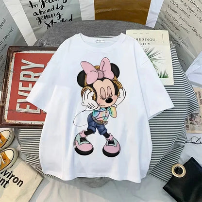 Disney New Minnie Kawaii Fun Women's Printed T-shirt Fashion Summer Cartoon Minnie Top Y2K Women's Extra Large Cotton T-shirt NovaCart
