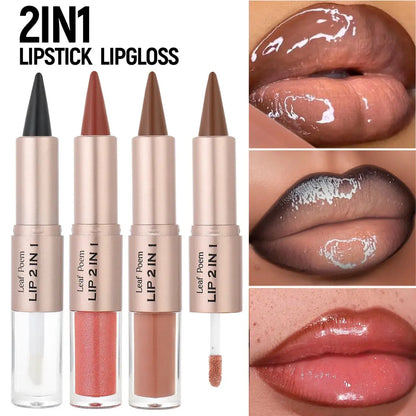 2IN1 Tapered Gradient Lipliner Pen Nude Brown Mirror Glass Lip Gloss Matte Lip Liner Waterproof Lip Contour Non Stick Makeup NovaCart