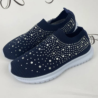 2024 New Crystal Breathable Mesh Sneaker Shoes for Women Comfortable Soft Bottom Flats Plus Size 43 Non Slip Casual Shoes Woman NovaCart