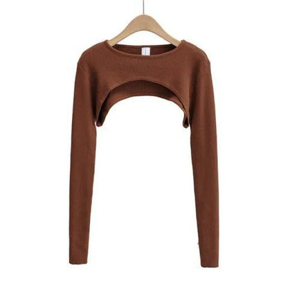 T-shirts Women Long Sleeve Crop Top Spring Autumn Y2k Aesthetic Clothes O-neck Black White Sexy Harajuku Knitted Tshirt 2023 NovaCart