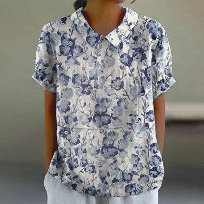 Printed  Puff Sleeve Peter Pan Collar Shirts Blouses
