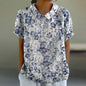 Printed  Puff Sleeve Peter Pan Collar Shirts Blouses
