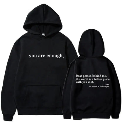 Autumn Winter Men Hooded Dear Person Behind Me You Are Enough Print Fashion Sweatshirt Hip Hop Casual Unisex Clothing NovaCart