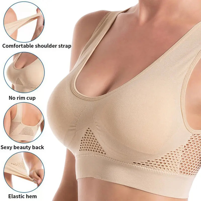 Sport Bra Top Breathable Brassieres Removable pad Sports bras Woman Running Gym Clothing Wireless Underwear For Women Yoga Bra Pi-Mart