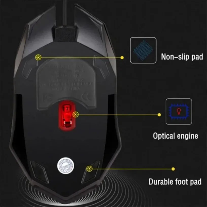 USB LED Colorful Luminous Button Gaming Mouse Wired Mouse For PC Gamer Computer Desktop Laptop Mice DPI1200 RGB Ergonomic Mouse Pi-Mart