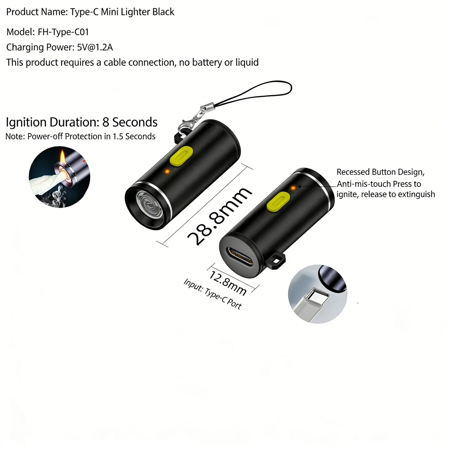 Mini USB-C Electric Lighter - Flameless Compact Portable For Air Travel & Outdoor Activities Pi-Mart