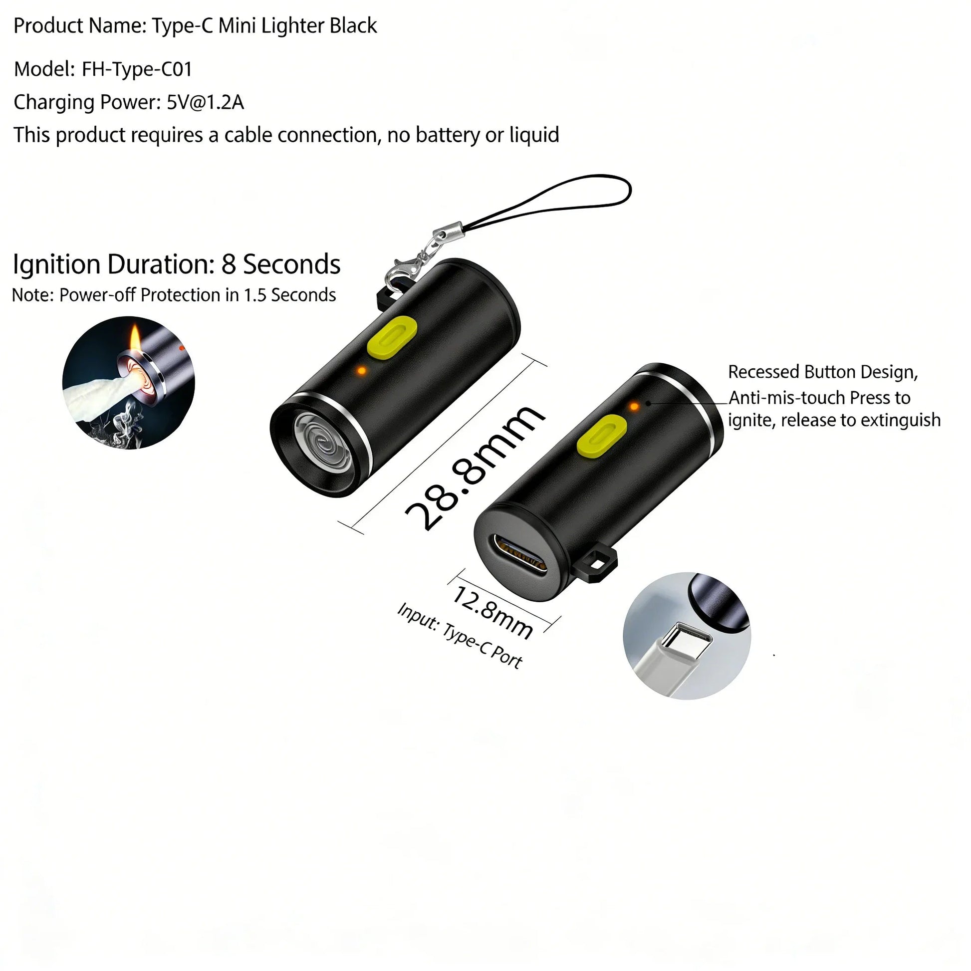 Mini USB-C Electric Lighter - Flameless Compact Portable For Air Travel & Outdoor Activities Pi-Mart