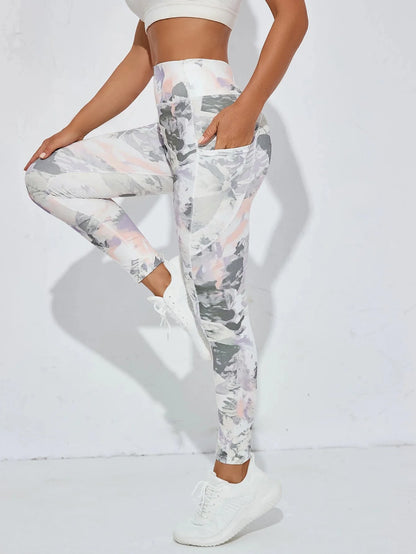 Printed High-Waist Pocket Fitness Pants Women FitiqueFit