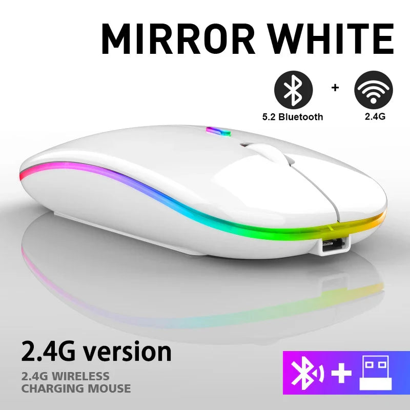 Rechargeable Bluetooth Wireless Mouse with 2.4GHz USB RGB 1600DPI Mouse for Computer Laptop Tablet PC Macbook Gaming Mouse Gamer Pi-Mart
