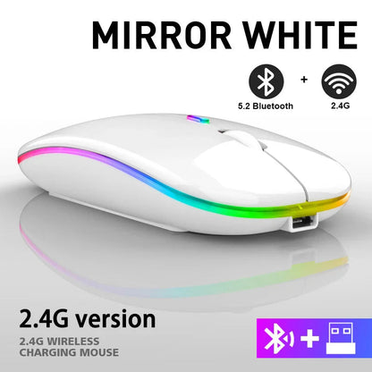 Rechargeable Bluetooth Wireless Mouse with 2.4GHz USB RGB 1600DPI Mouse for Computer Laptop Tablet PC Macbook Gaming Mouse Gamer Pi-Mart