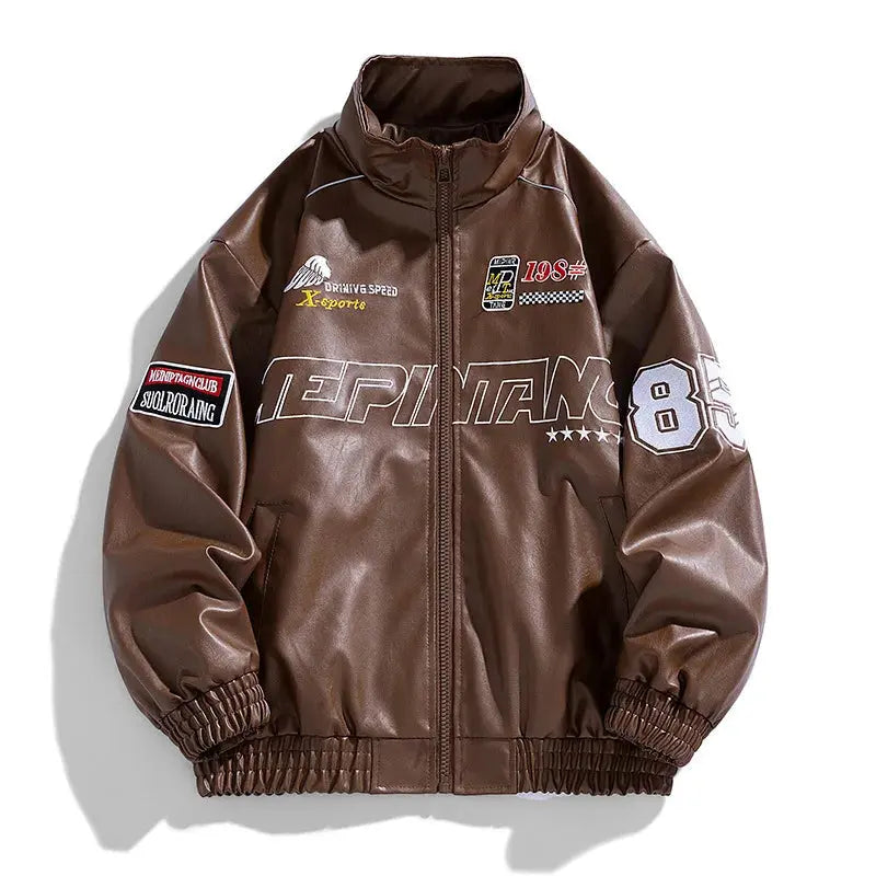 Men's Leather Jacket 2026 New Fall Standing Collar Motorcycle Coat PU Leather Jacket Trendy American Casual Outfit Coat NovaCart