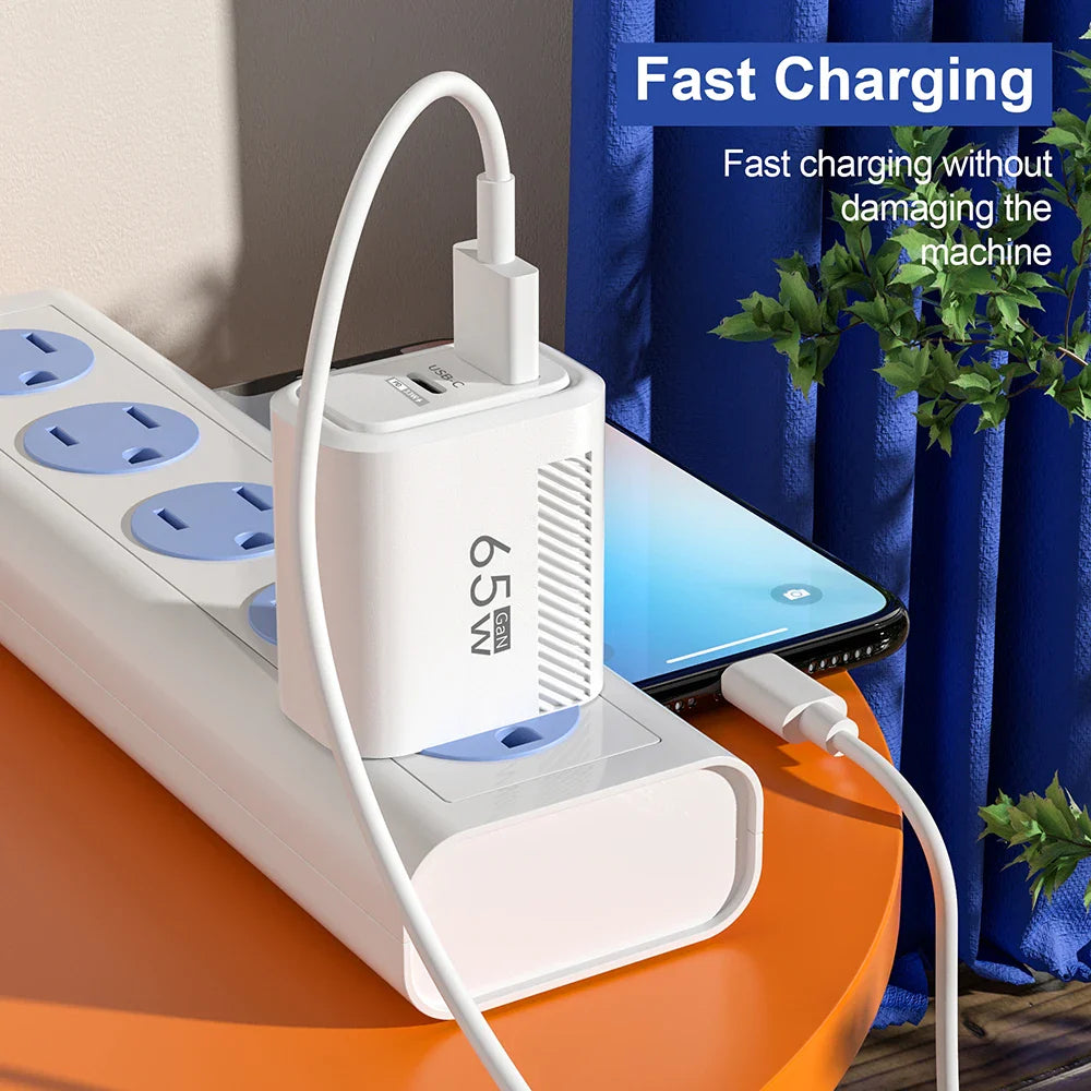 65W GaN Fast Charging USB Type C Charger US/EU Plug PD 3.0 Quick Charge Wall Charger For Phone Adapter For iPhone Huawei Samsung Pi-Mart