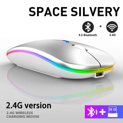 Rechargeable Bluetooth Wireless Mouse with 2.4GHz USB RGB 1600DPI Mouse for Computer Laptop Tablet PC Macbook Gaming Mouse Gamer Pi-Mart