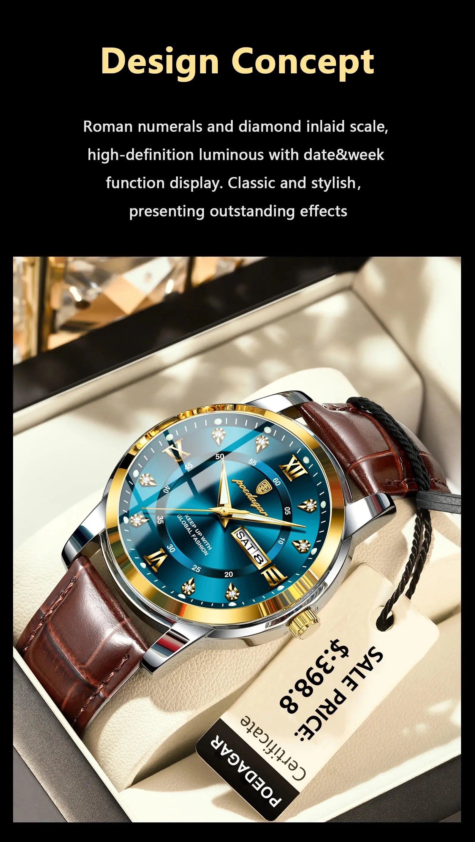 POEDAGAR Luxury Business Male Wristwatch Waterproof Luminous Leather Man Watch Date Week Sport Casual Men's Quartz Watches reloj NovaCart