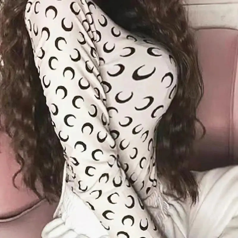 Woman Clothes Korean Moon Print Long Sleeve T-Shirt Fashion Casual Layered Sun Protection Top Ice Silk Basic Tee Spring Autumn NovaCart