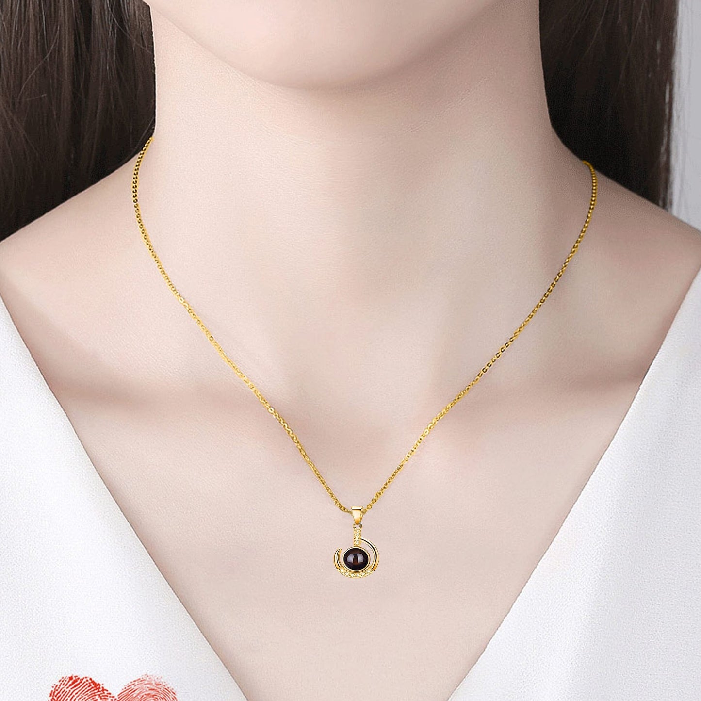 Customizable photo Silver 925 Necklace 100 Languages I Love You Projection Pendant