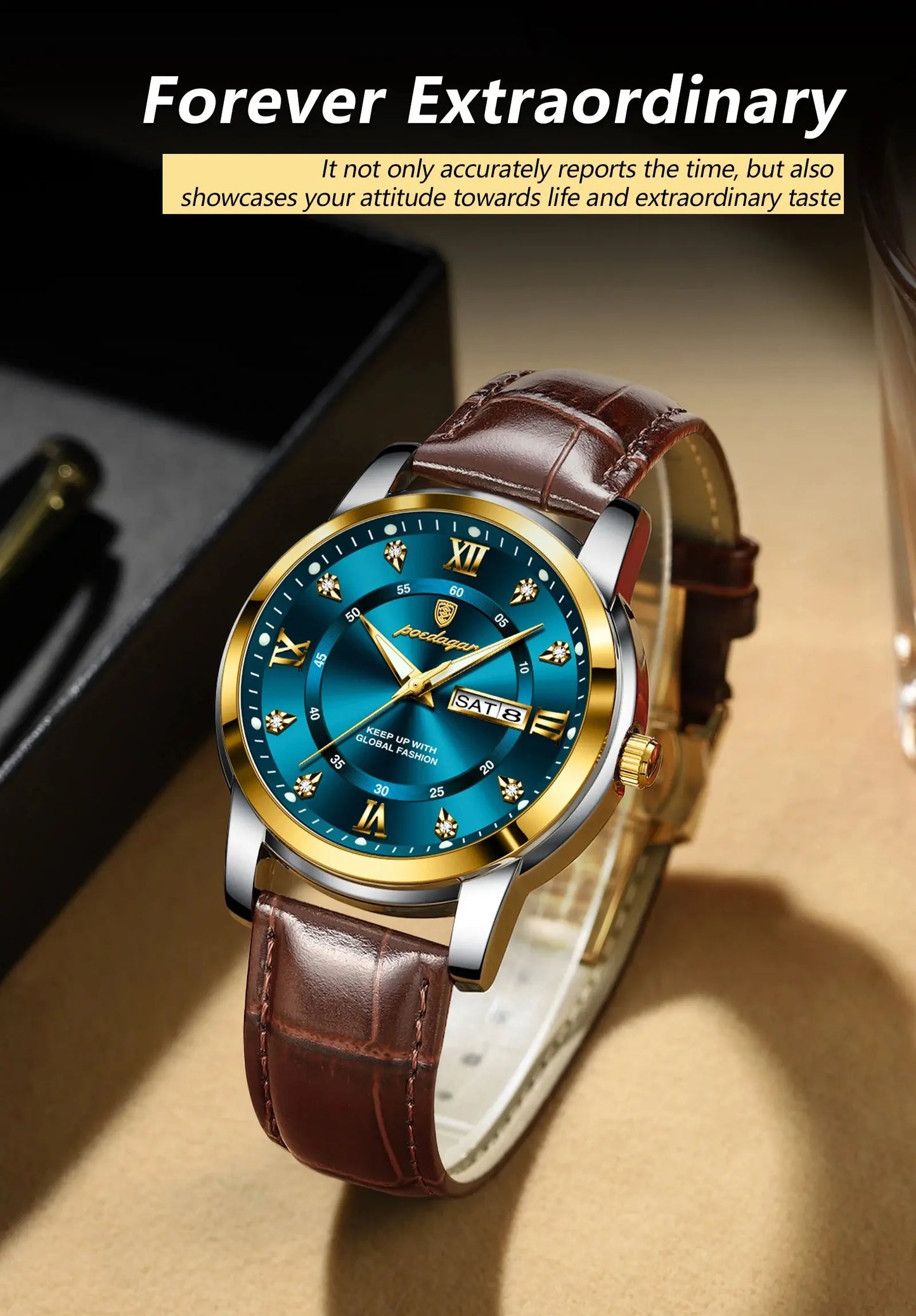 POEDAGAR Luxury Business Male Wristwatch Waterproof Luminous Leather Man Watch Date Week Sport Casual Men's Quartz Watches reloj NovaCart