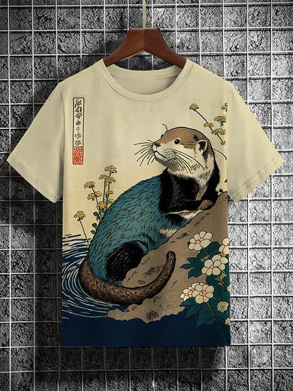 Samurai Cat Graphic T-Shirt – Japanese Style 3D Print Men's Tee FitiqueFit