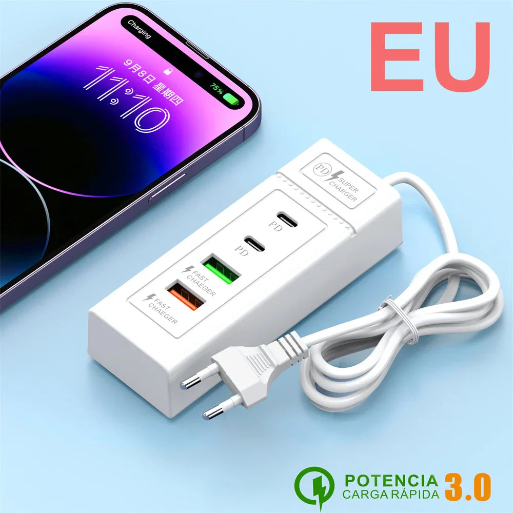 Multi Ports USB C Charger Power Strip PD Type C Fast Charging Wall Charger Socket Quick Charge 3.0 EU/US/UK Plug Power Adapter Pi-Mart