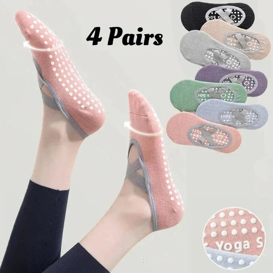1/ 4Pair Professional Women Yoga Sock Silicone Anti-slip Ballet Pilates Socks Women Backless Breathable Bandage Yoga Sport Socks Pi-Mart