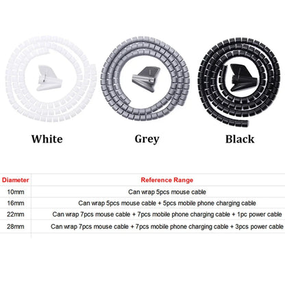 Flexible 2M 16/10mm Spiral Cable Wire Protector Tube Clip for Computer Cord Organizer Management Tools Protective Pi-Mart