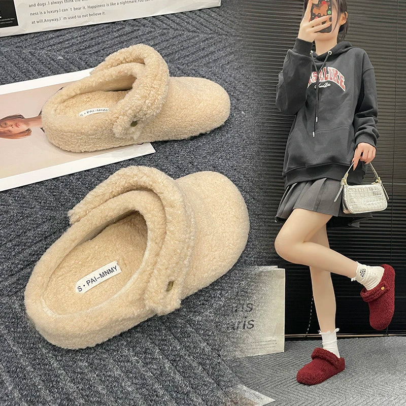 🩴 Winter Cotton Drag Outside Flat Fluffy Slippers FitiqueFit