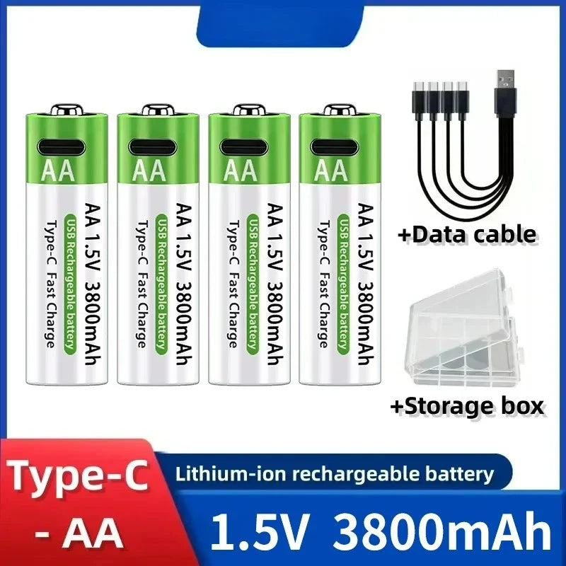2025NEW Lithium-Ion Battery Type-C Rechargeable High-Capacity Battery AA&AAA Battery For remote control, mouse, electric toys Pi-Mart