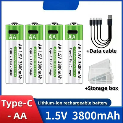 2025NEW Lithium-Ion Battery Type-C Rechargeable High-Capacity Battery AA&AAA Battery For remote control, mouse, electric toys Pi-Mart