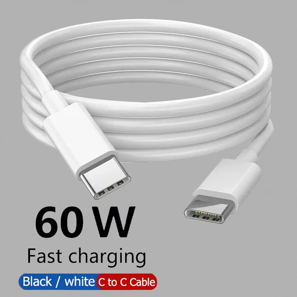 PD 60W USB C to USB Type C Cable Fast Charge Data Cable For Iphone 15 15Pro Huawei Samsung Xiaomi Data Line Black White 1M 2M 3M Pi-Mart