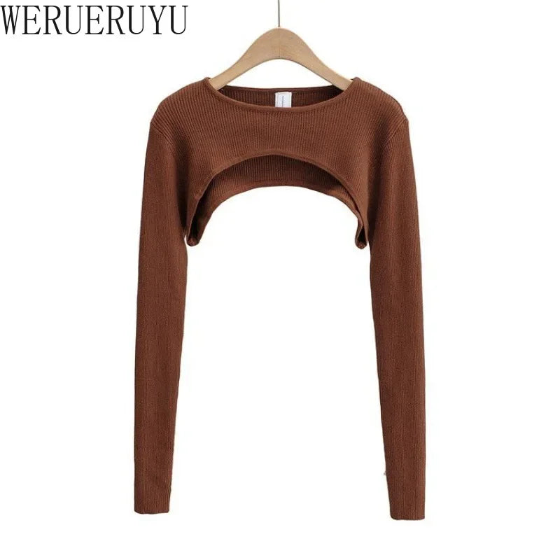 T-shirts Women Long Sleeve Crop Top Spring Autumn Y2k Aesthetic Clothes O-neck Black White Sexy Harajuku Knitted Tshirt 2023 NovaCart