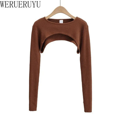 T-shirts Women Long Sleeve Crop Top Spring Autumn Y2k Aesthetic Clothes O-neck Black White Sexy Harajuku Knitted Tshirt 2023 NovaCart