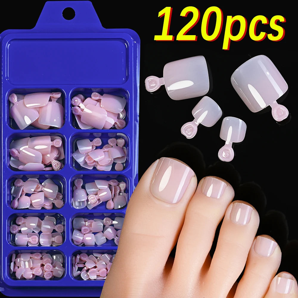 120Pcs 9-Colors French Fake Toenails Summer Short Sqaure Press On Toe Nails Tips Glossy Nude/Pink/Brown Full Cover False Toenail NovaCart