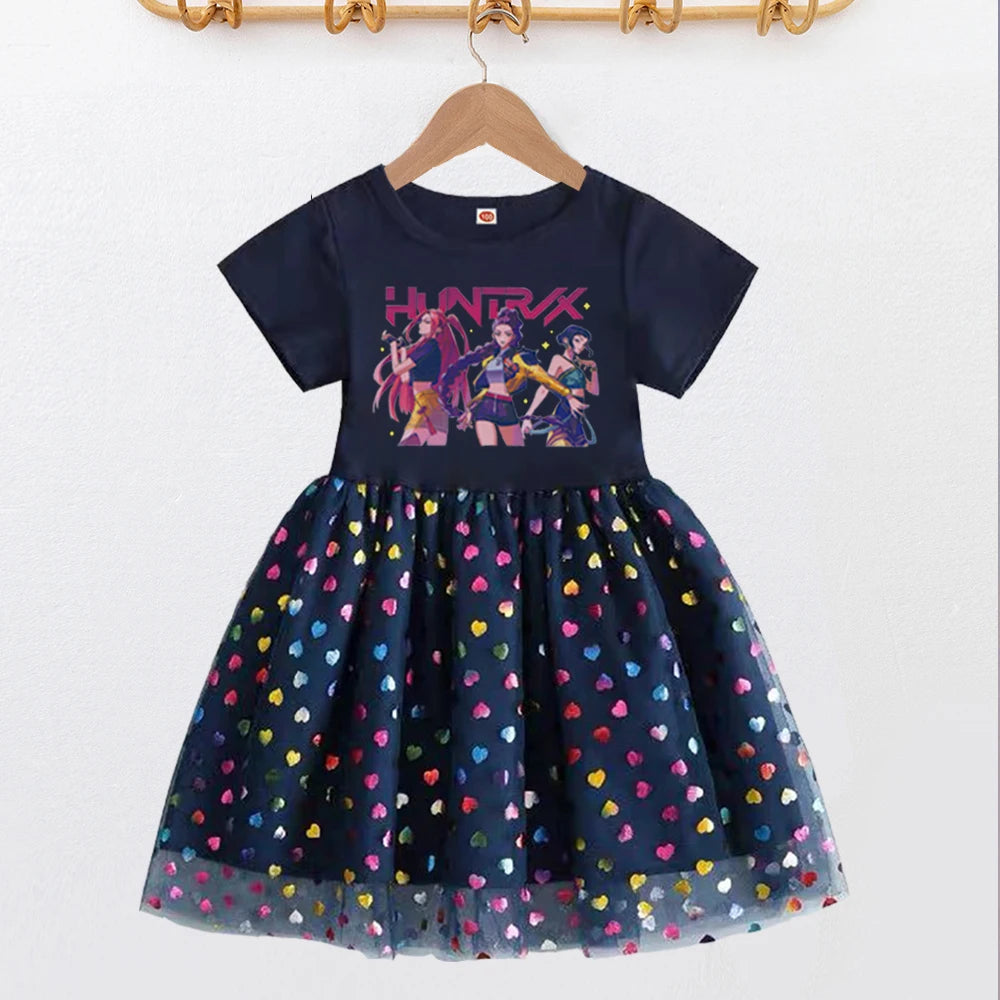 Kids Clothes Summer Short sleeves Kpop Demon Hunters Girls Dress Fashion Children Princess Dresses Baby Girl Cute Birthday Party NovaCart
